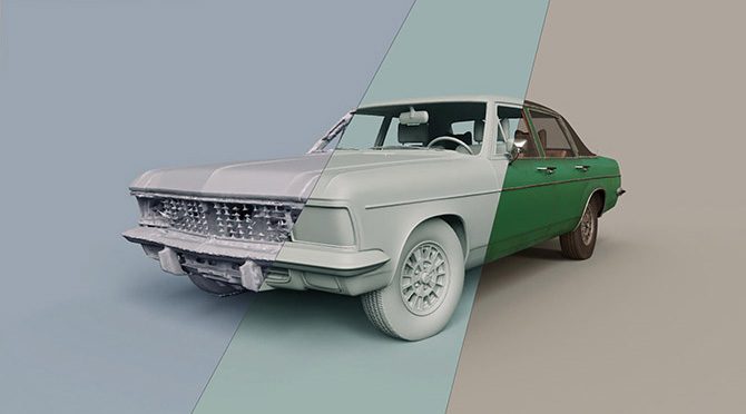 Punktwolke, 3D Retopo und Model eines Opel Kadett